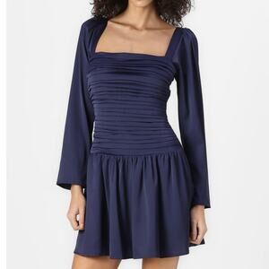 Abercrombie & Fitch Emerson Drop Waist Satin Mini Dress In Blue XL Tall NWT